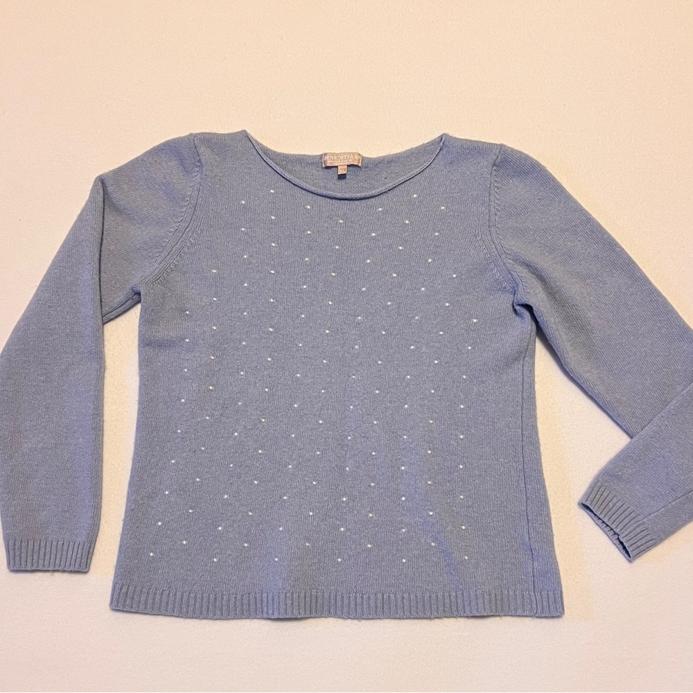Benedetta B Women Sweater Swiss Dot Wool Cashmere Blend Light Blue Size XL